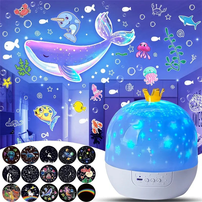 Rotating Star Crown Projector Night Light