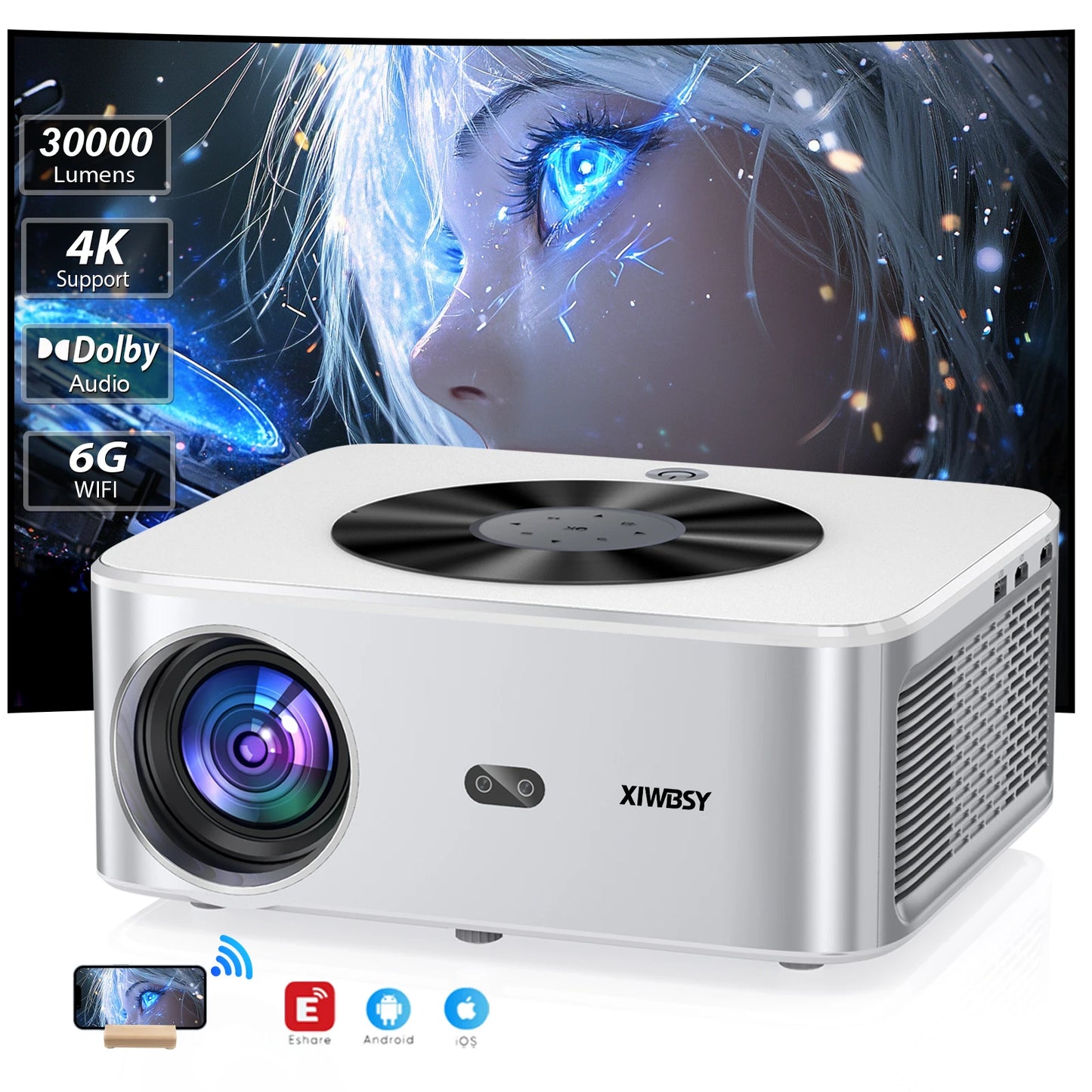 XIWBSY 2025 4K Smart Projector – AutoFocus & WiFi6