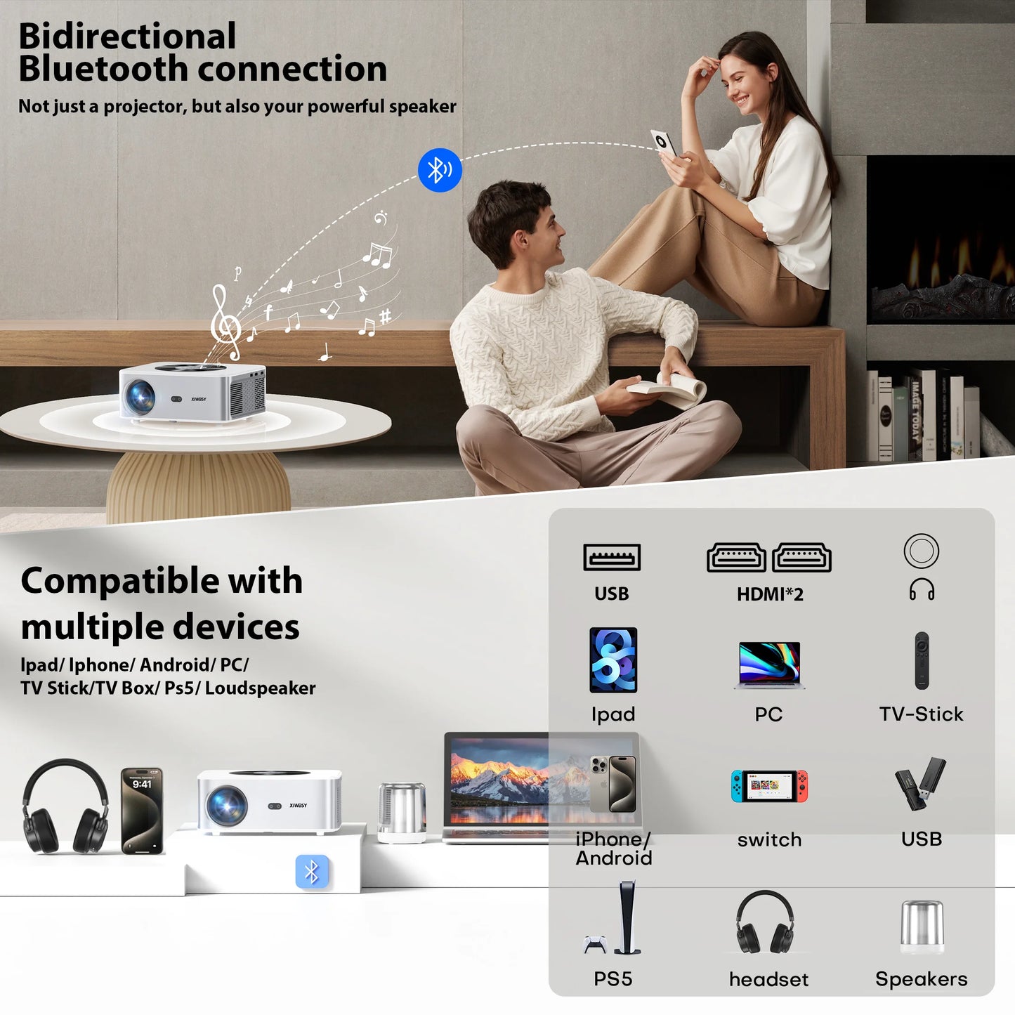 XIWBSY 2025 4K Smart Projector – AutoFocus & WiFi6
